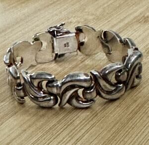 Vintage Milor Italy 925 Sterling Silver Fan Scroll Link Bracelet 7.5” 22g